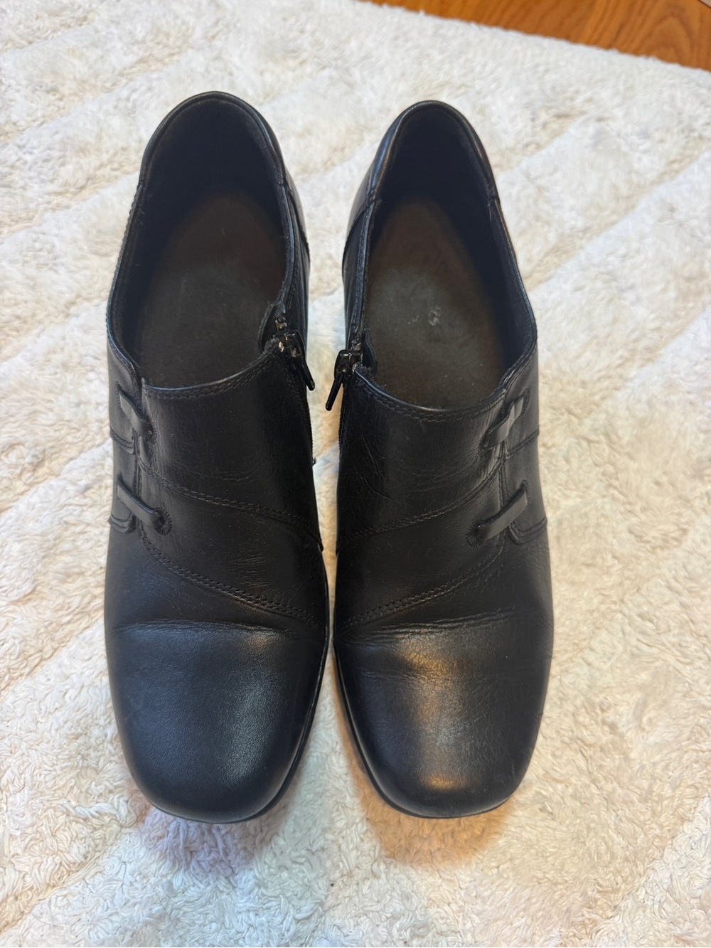 Clarks Black Leather Zip Ankle Booties
